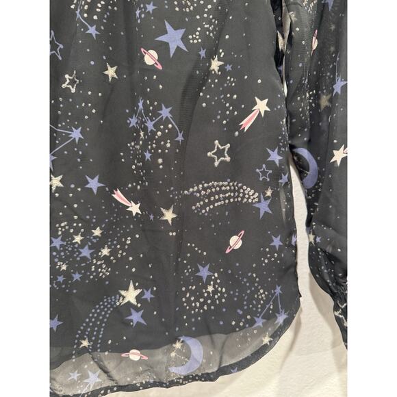 H&M Smocked Space Top Girls Size 14Y Moon Stars Sparkle Long Sleeve Party Blouse - Picture 3 of 9